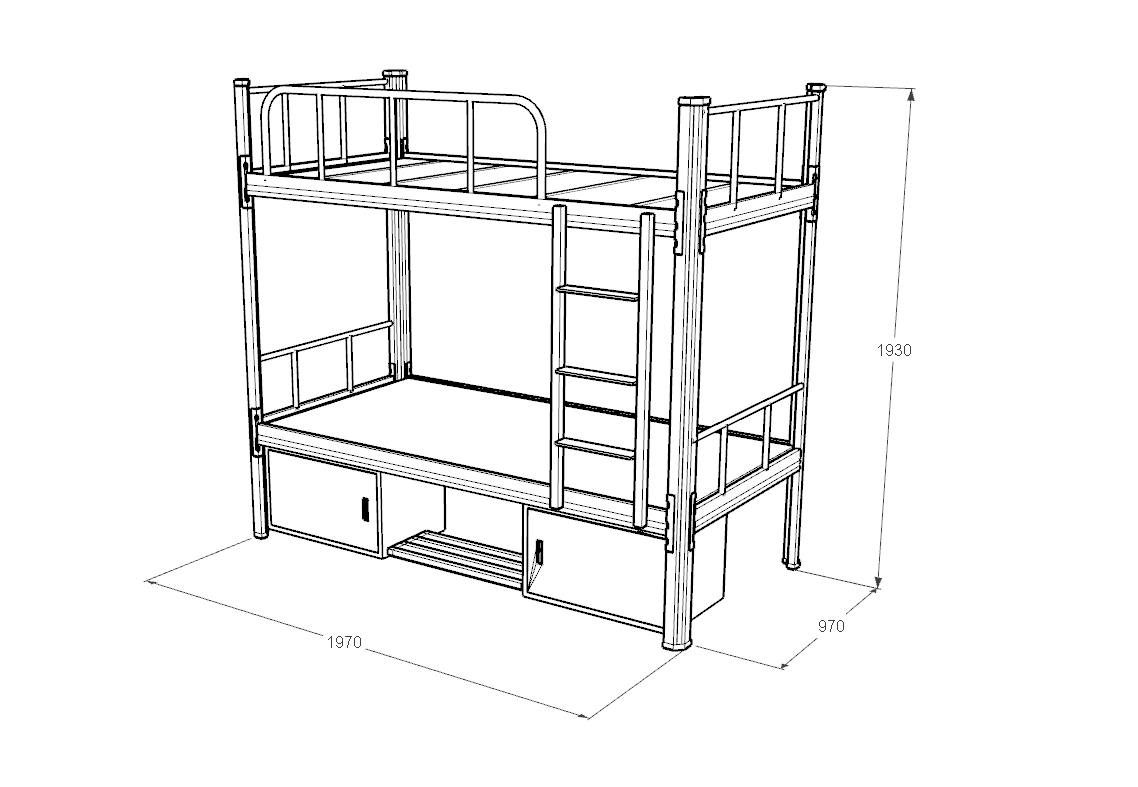 上下鋪鐵床詳細尺寸示意圖